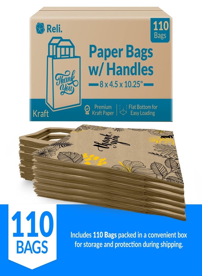 Reli. Paper Bags | 110 Pcs Bulk | 8"x4.5"x10.25" | Paper Thank You Bags | Brown Kraft Handles | Printed Small Thank You Giftbag for Guests | Gifts, Wedding, Merchandise, Business - Image 4